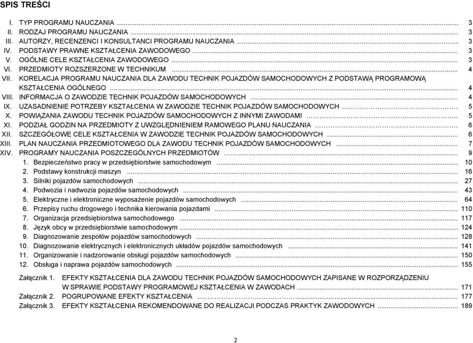 KORELACJA PROGRAMU NAUCZANIA DLA ZAWODU TECHNIK POJAZDÓW SAMOCHODOWYCH Z PODSTAWĄ PROGRAMOWĄ KSZTAŁCENIA OGÓLNEGO... 4 VIII. INFORMACJA O ZAWODZIE TECHNIK POJAZDÓW SAMOCHODOWYCH... 4 I.