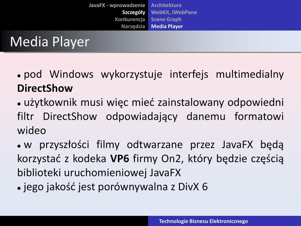 DirectShow odpowiadający danemu formatowi wideo w przyszłości filmy odtwarzane przez JavaFX będą korzystad