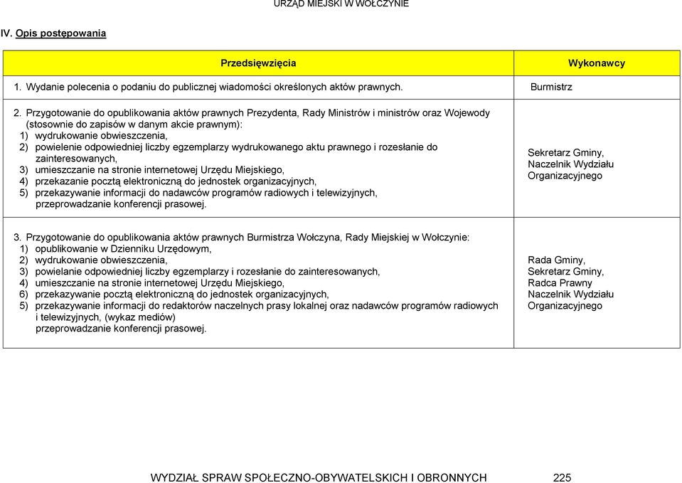 odpowiedniej liczby egzemplarzy wydrukowanego aktu prawnego i rozesłanie do zainteresowanych, 3) umieszczanie na stronie internetowej Urzędu Miejskiego, 4) przekazanie pocztą elektroniczną do