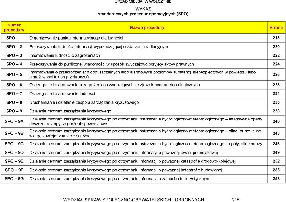 Informowanie o przekroczeniach dopuszczalnych albo alarmowych poziomów substancji niebezpiecznych w powietrzu albo o możliwości takich przekroczeń SPO 6 Ostrzeganie i alarmowanie o zagrożeniach