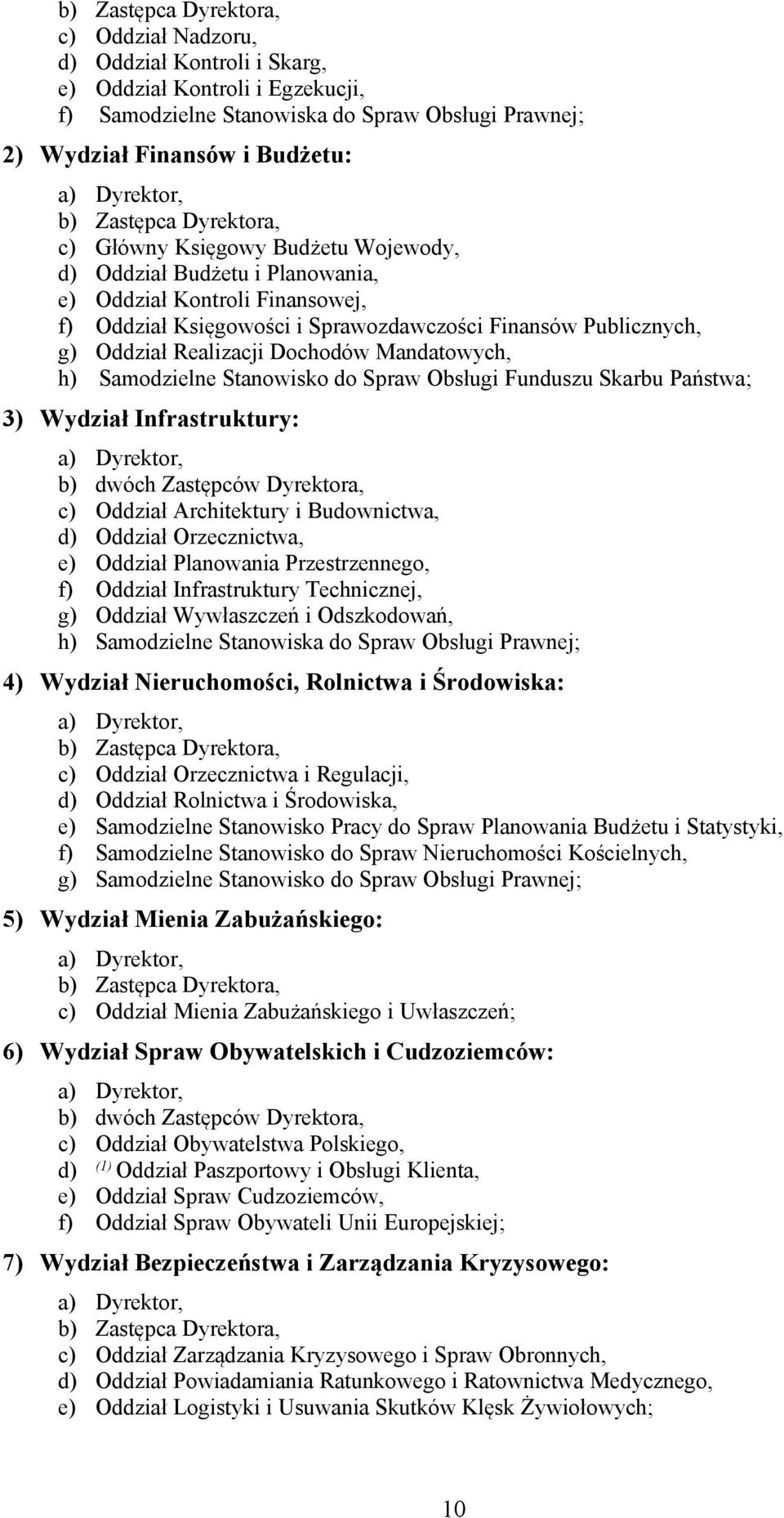 g) Oddział Realizacji Dochodów Mandatowych, h) Samodzielne Stanowisko do Spraw Obsługi Funduszu Skarbu Państwa; 3) Wydział Infrastruktury: a) Dyrektor, b) dwóch Zastępców Dyrektora, c) Oddział