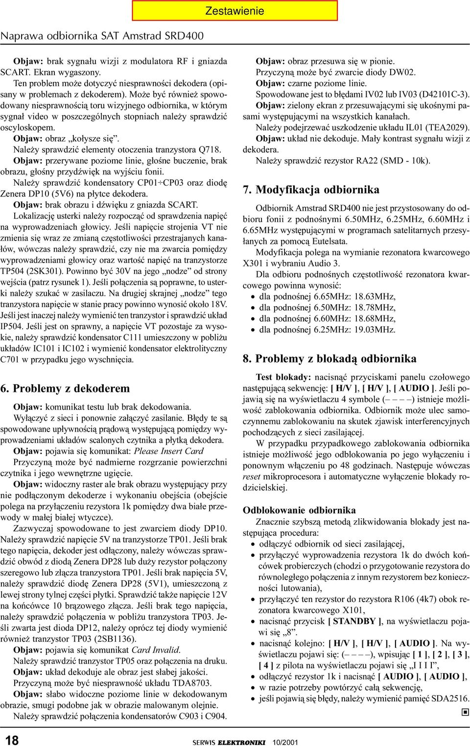 Nale y sprawdziæ elementy otoczenia tranzystora Q718. Objaw: przerywane poziome linie, g³oœne buczenie, brak obrazu, g³oœny przydÿwiêk na wyjœciu fonii.