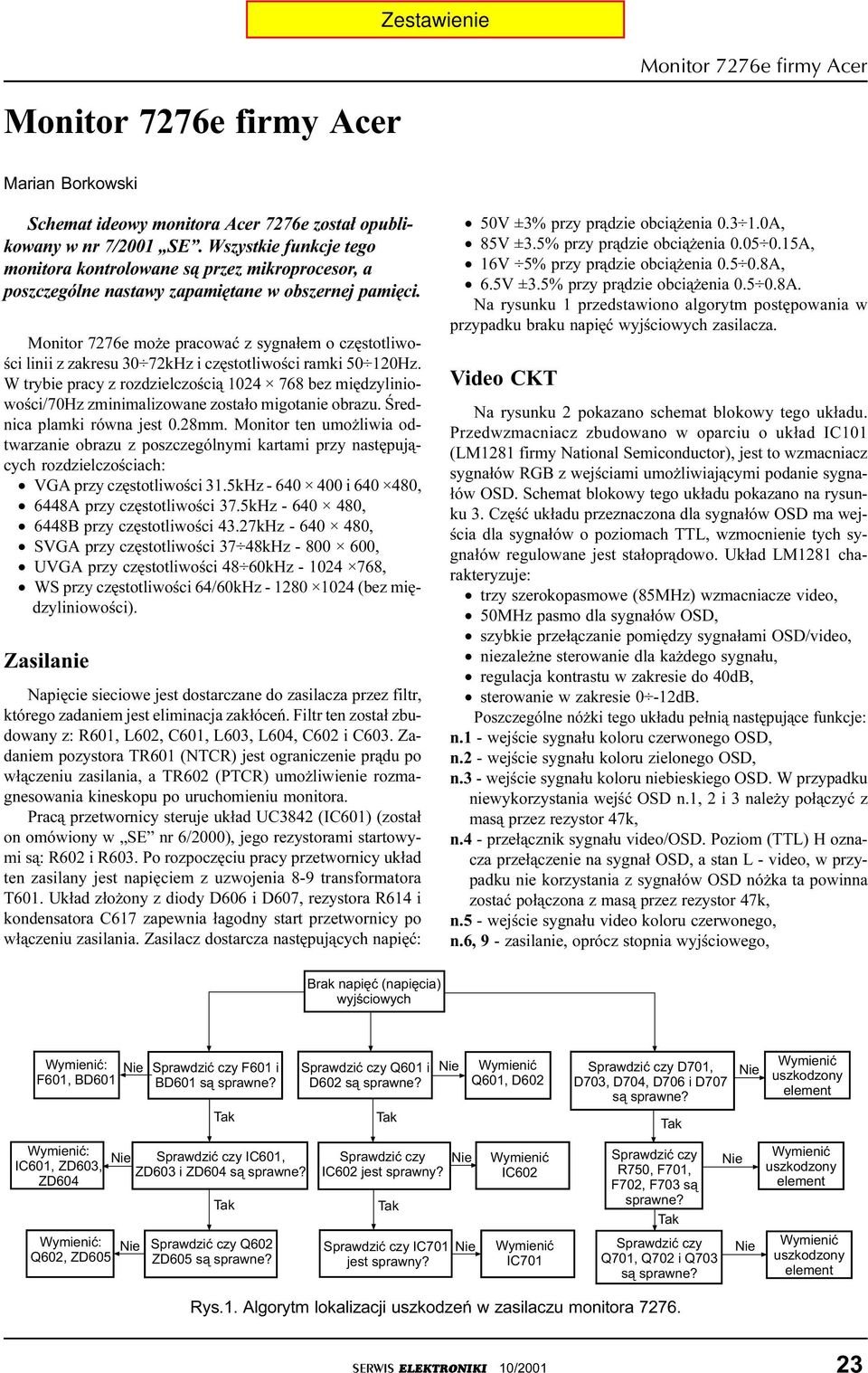 Monitor 7276e mo e pracowaæ z sygna³em o czêstotliwoœci linii z zakresu 30 72kHz i czêstotliwoœci ramki 50 120Hz.