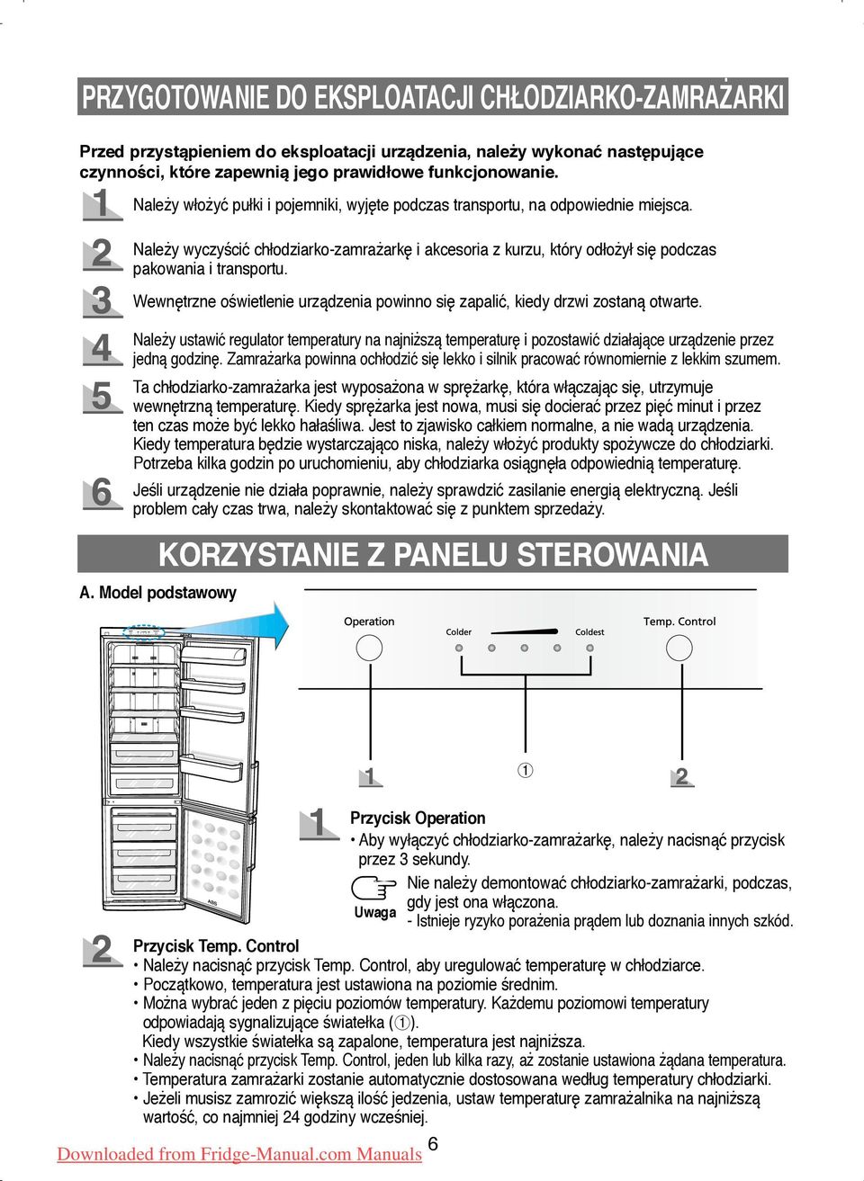 Wewnętrzne oświetlenie urządzenia powinno się zapalić, kiedy drzwi zostaną otwarte.