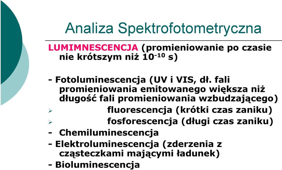 fali promieniowania i i emitowanego większa niż długość fali promieniowania wzbudzającego)