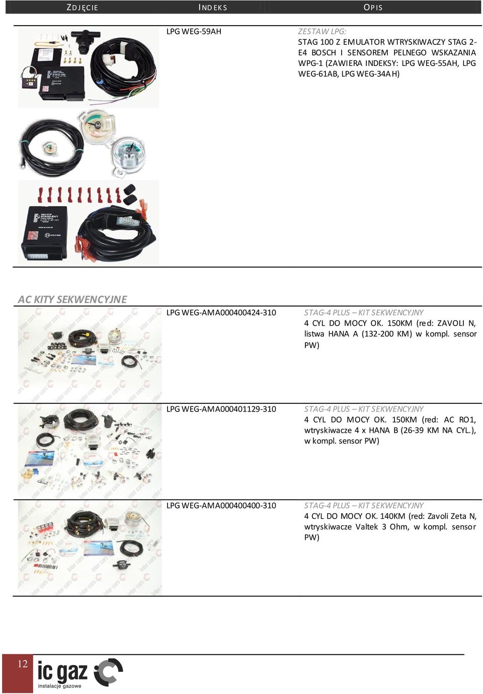 150KM (red: ZAVOLI N, listwa HANA A (132-200 KM) w kompl. sensor PW) LPG WEG-AMA000401129-310 STAG-4 PLUS KIT SEKWENCYJNY 4 CYL DO MOCY OK.