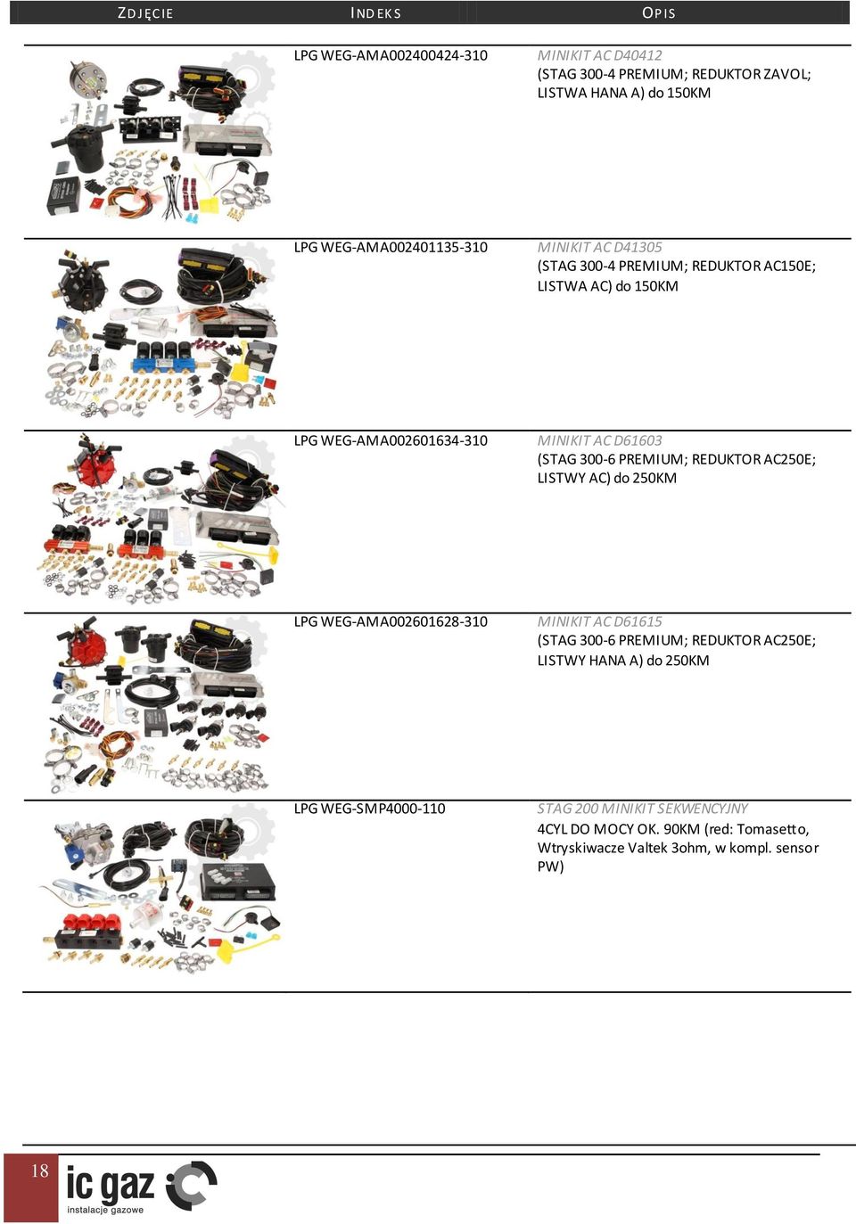 REDUKTOR AC250E; LISTWY AC) do 250KM LPG WEG-AMA002601628-310 MINIKIT AC D61615 (STAG 300-6 PREMIUM; REDUKTOR AC250E; LISTWY HANA A) do