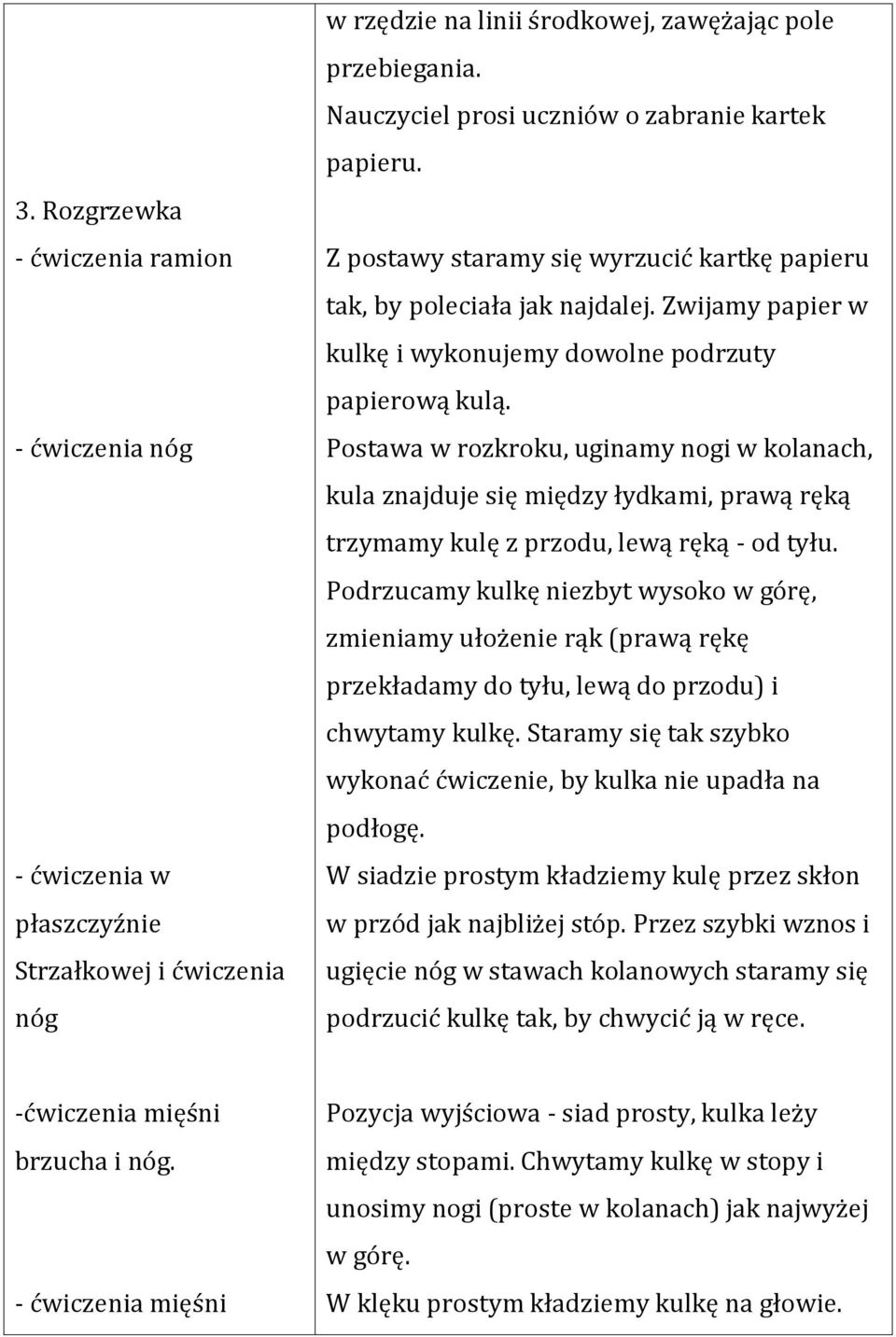 Postawa w rozkroku, uginamy nogi w kolanach, kula znajduje się między łydkami, prawą ręką trzymamy kulę z przodu, lewą ręką - od tyłu.