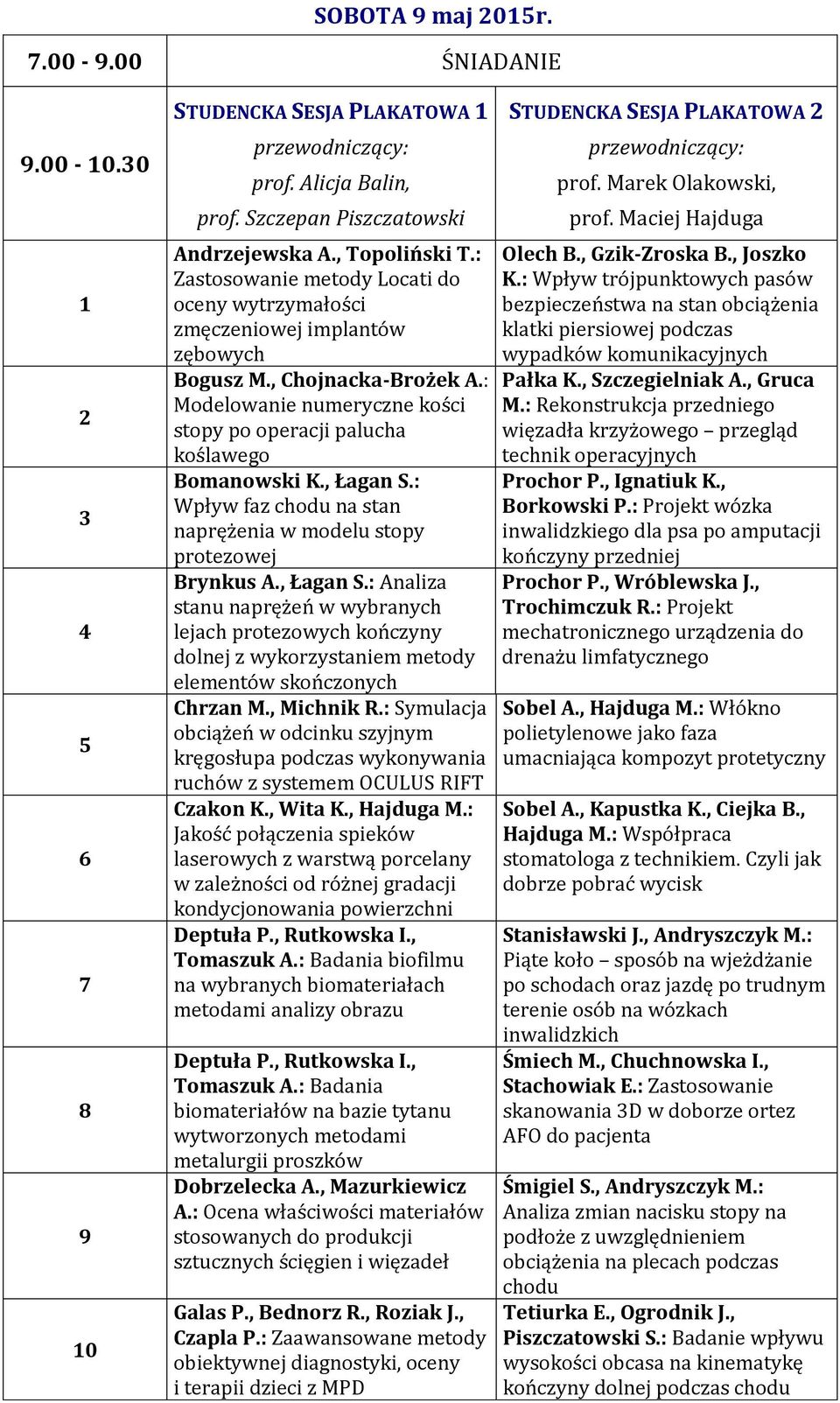 , Łagan S.: Wpływ faz chodu na stan naprężenia w modelu stopy protezowej Brynkus A., Łagan S.: Analiza stanu naprężeń w wybranych lejach protezowych kończyny dolnej z wykorzystaniem metody elementów skończonych Chrzan M.