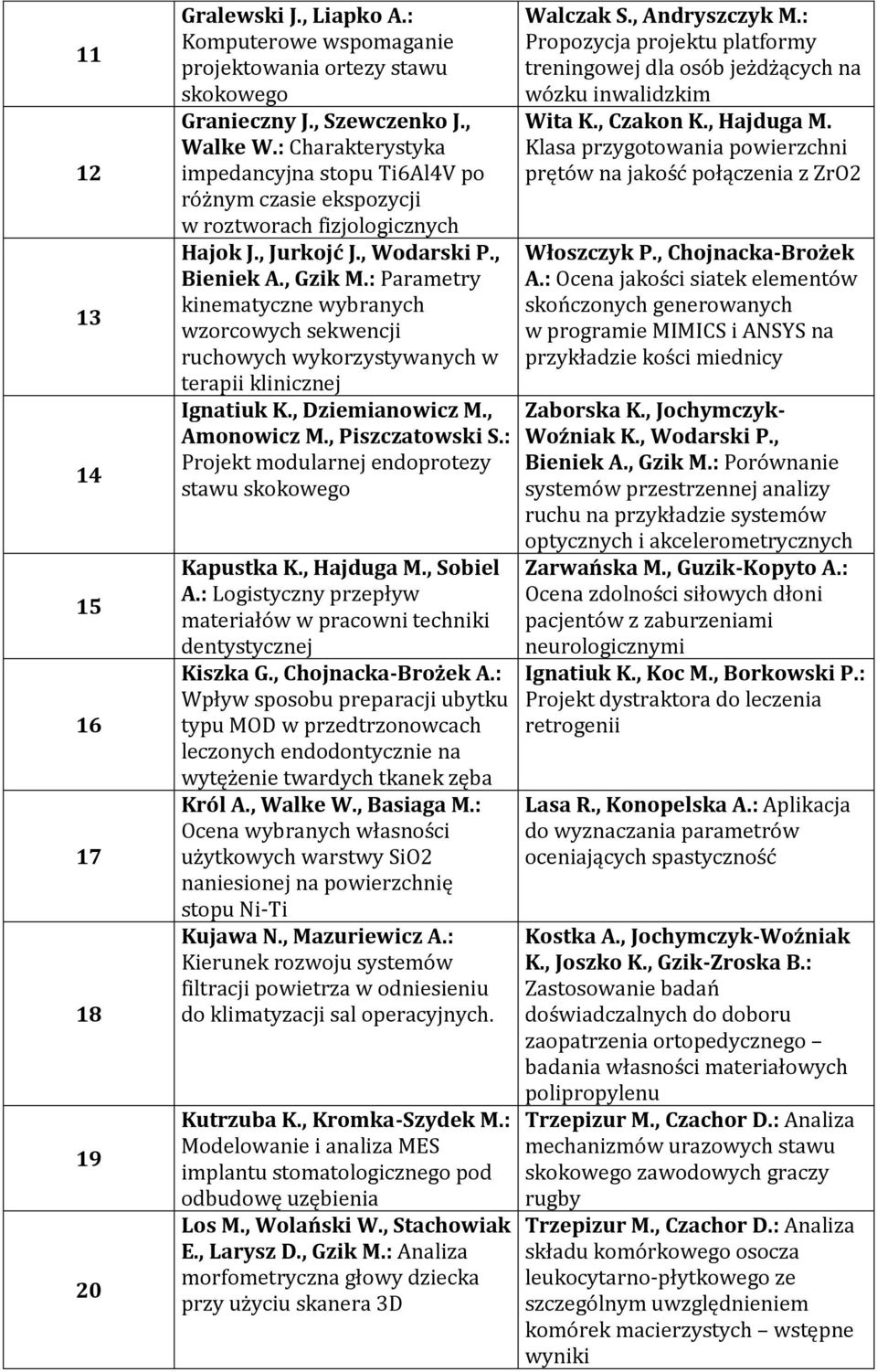 : Parametry kinematyczne wybranych wzorcowych sekwencji ruchowych wykorzystywanych w terapii klinicznej Ignatiuk K., Dziemianowicz M., Amonowicz M., Piszczatowski S.