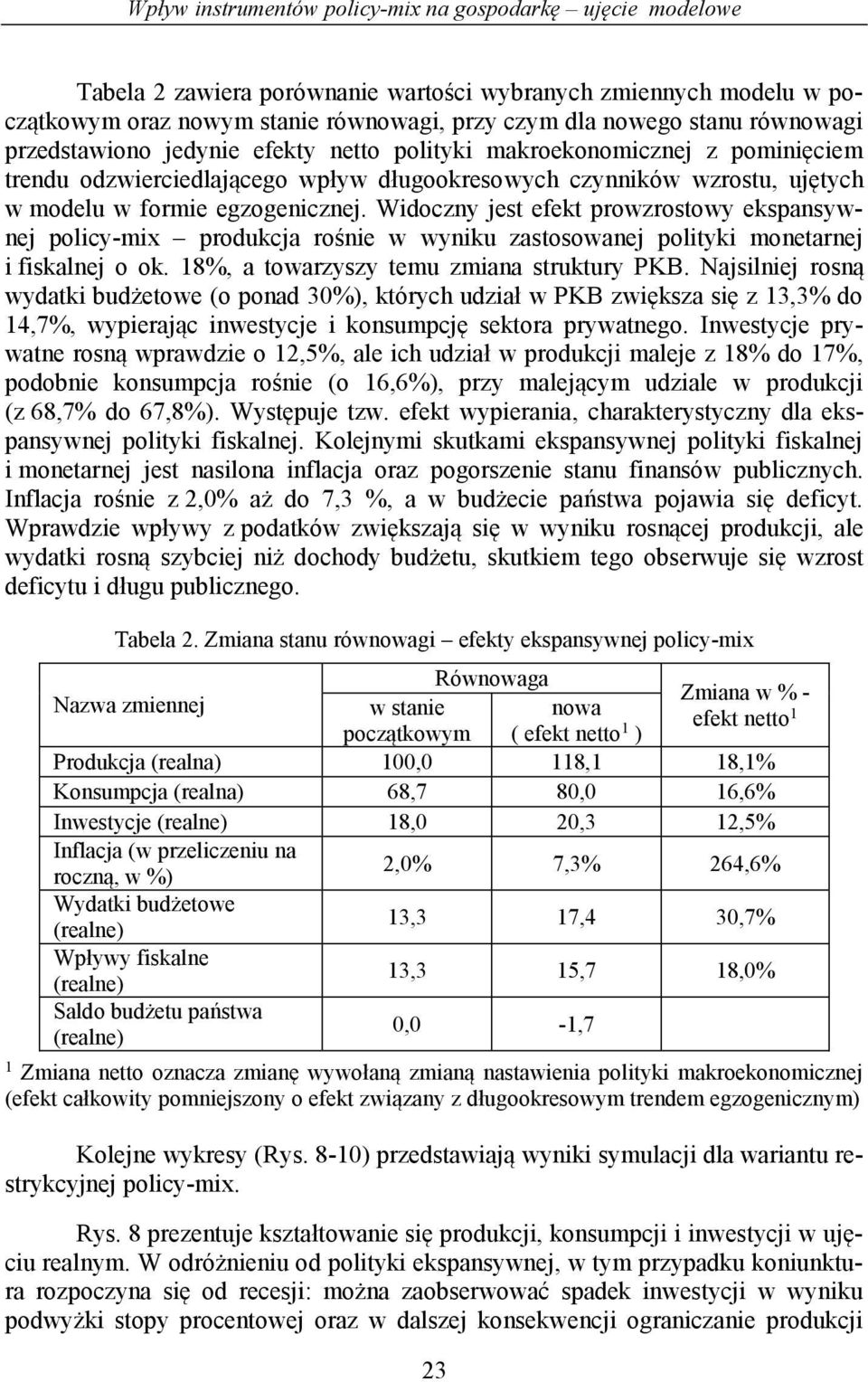 Widoczny jest efekt prowzrostowy ekspansywnej policy-mix produkcja rośnie w wyniku zastosowanej polityki monetarnej i fiskalnej o ok. 18%, a towarzyszy temu zmiana struktury PKB.