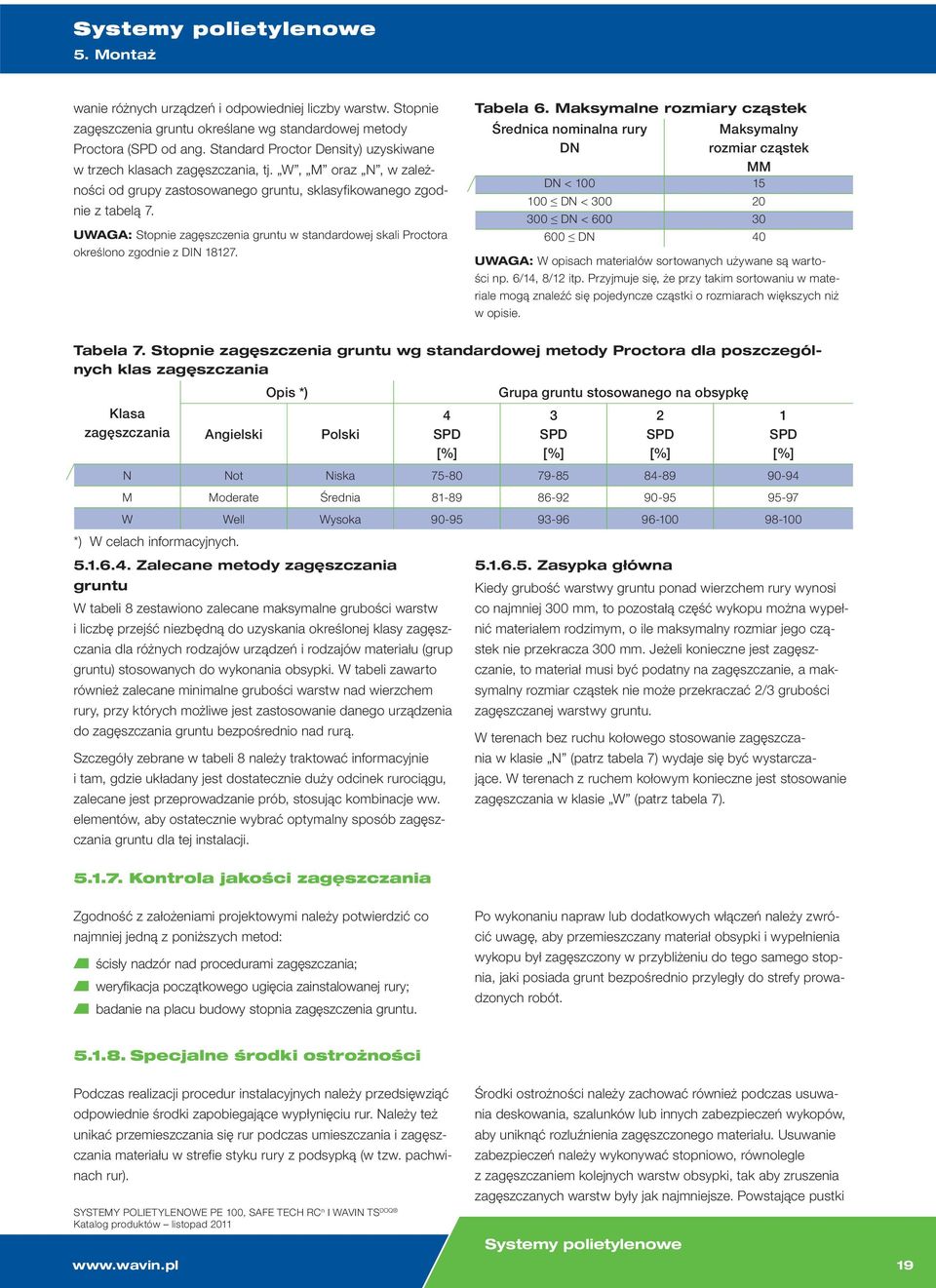 UWAGA: Stopnie zagęszczenia gruntu w standardowej skali Proctora określono zgodnie z DIN 18127. Tabela 6.