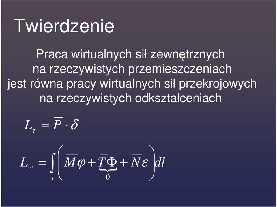 wirtualnych sił przekrojowych na rzeczywistych