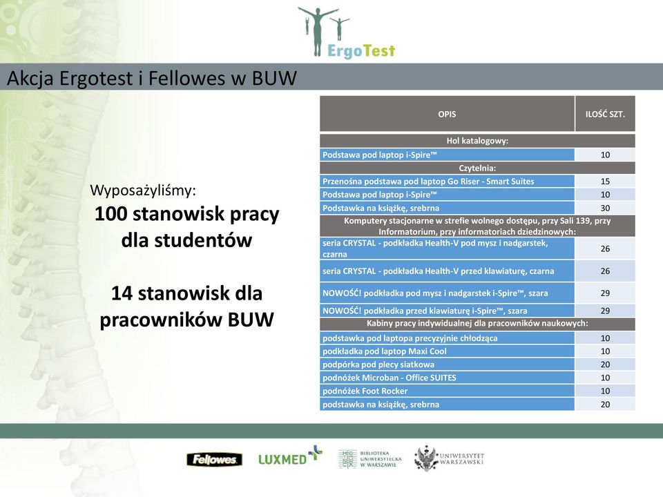 Podstawa pod laptop i-spire 10 Podstawka na książkę, srebrna 30 Komputery stacjonarne w strefie wolnego dostępu, przy Sali 139, przy Informatorium, przy informatoriach dziedzinowych: seria CRYSTAL -