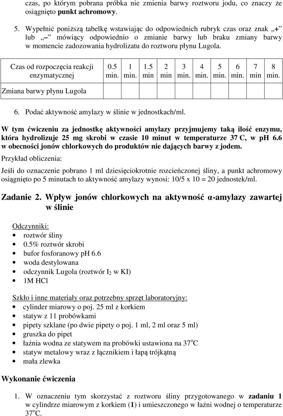 Lugola. 0.. 2 3 4 6 7 8 6. Podać aktywność amylazy w ślinie w jednostkach/ml.