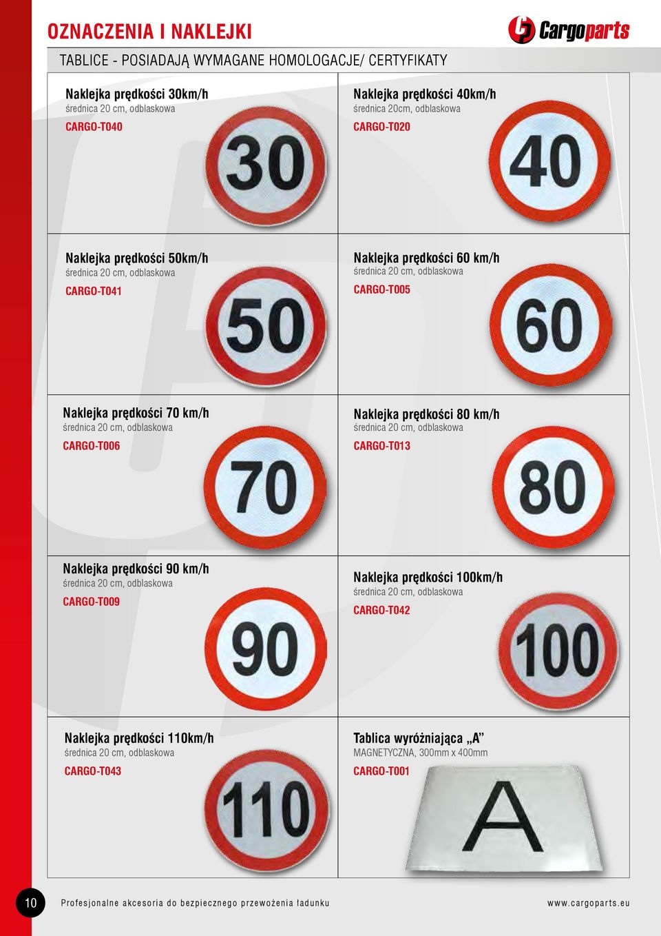 CARGO-T006 Naklejka prędkości 80 km/h średnica 20 cm, odblaskowa CARGO-T013 Naklejka prędkości 90 km/h średnica 20 cm, odblaskowa CARGO-T009 Naklejka prędkości 100km/h średnica 20 cm, odblaskowa