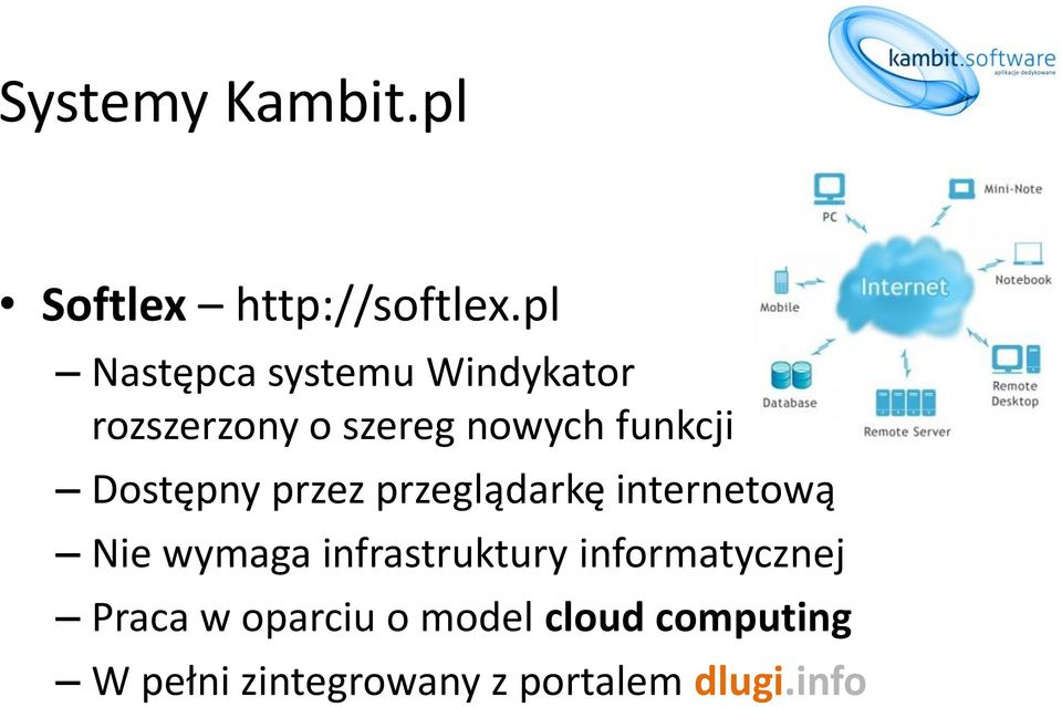 Dostępny przez przeglądarkę internetową Nie wymaga infrastruktury