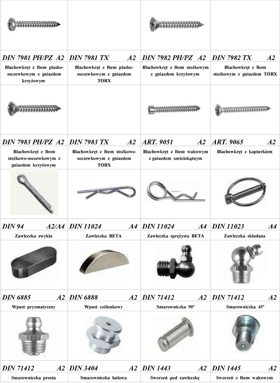 gniazdem TORX ART. 9051 Blachowkręt z łbem stożkowosoczewkowym z gniazdem TORX / DIN 11024 Zawleczka zwykła DIN 7982 PH/PZ DIN 7982 TX Blachowkręt z łbem płaskosoczewkowym z gniazdem TORX ART.