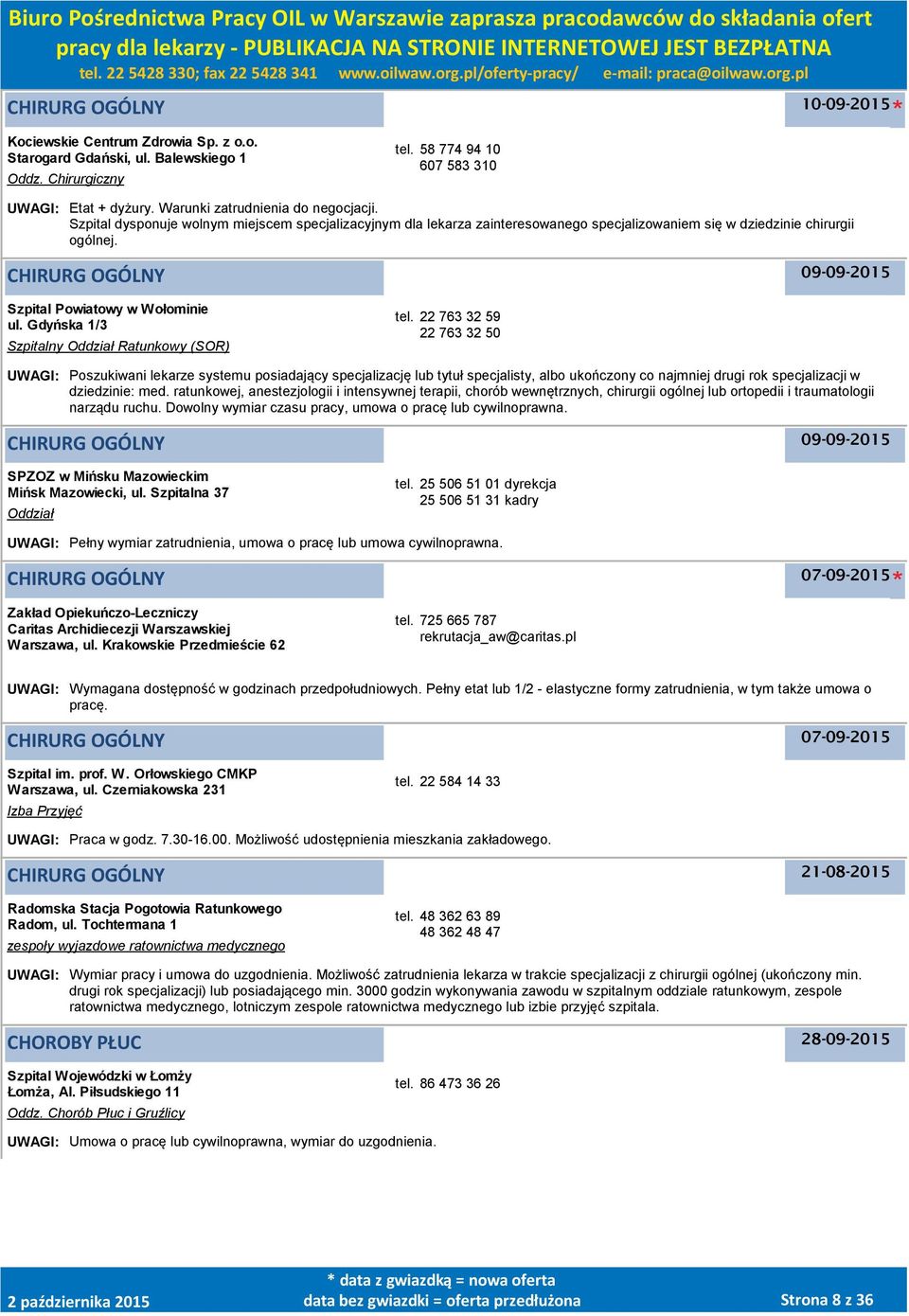 CHIRURG OGÓLNY Szpital Powiatowy w Wołominie ul. Gdyńska 1/3 Szpitalny Oddział Ratunkowy (SOR) tel.