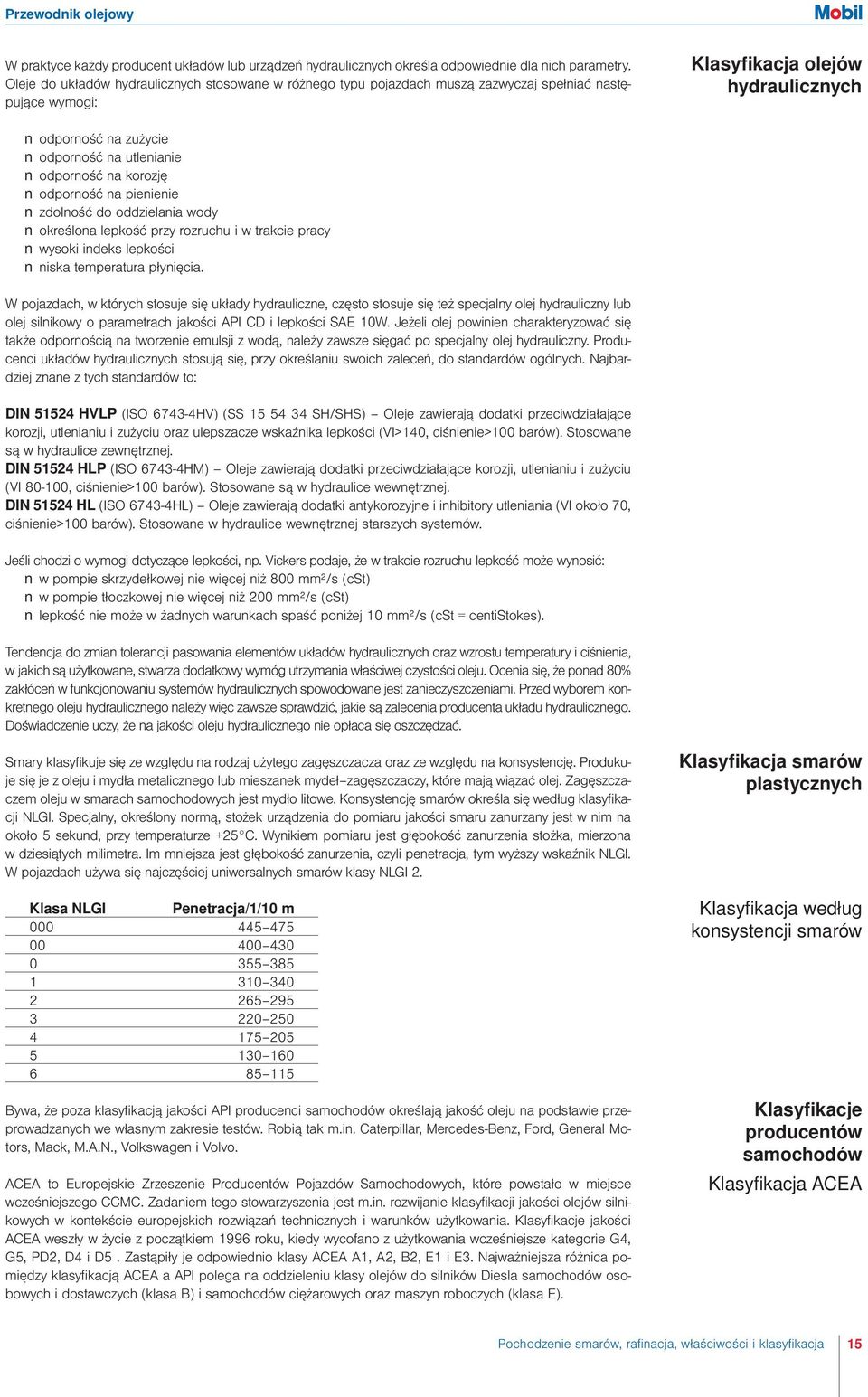 odporność na korozję odporność na pienienie zdolność do oddzielania wody określona lepkość przy rozruchu i w trakcie pracy wysoki indeks lepkości niska temperatura płynięcia.