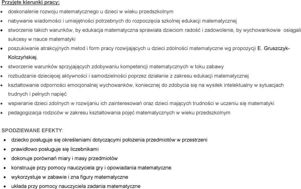 dzieci zdolności matematyczne wg propozycji E. Gruszczyk- Kolczyńskiej.