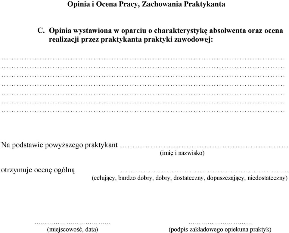 praktykanta praktyki zawodowej: Na podstawie powyższego praktykant (imię i nazwisko)