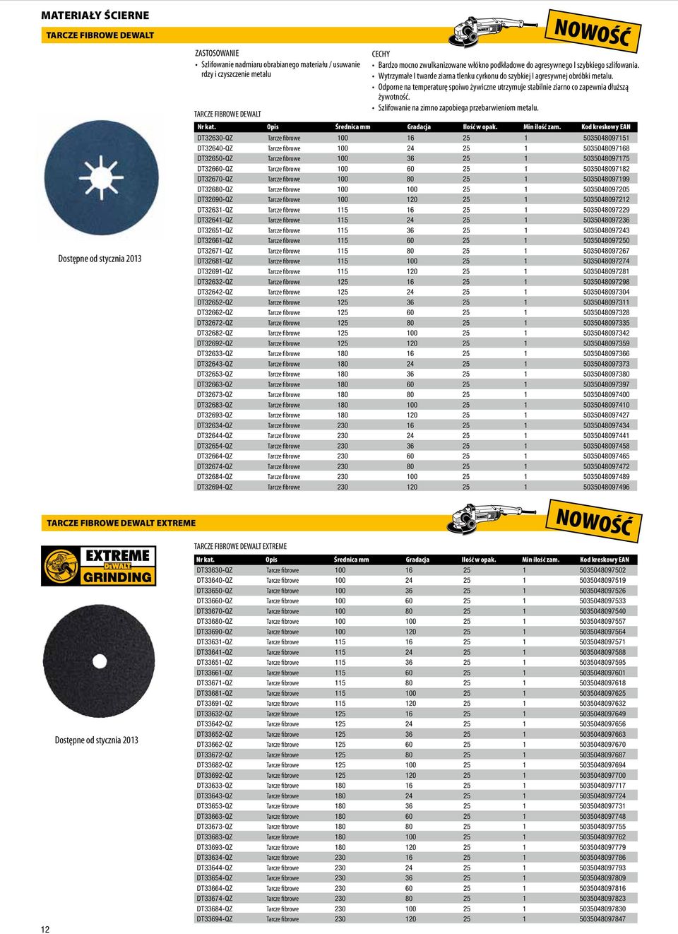 Odporne na temperaturę spoiwo żywiczne utrzymuje stabilnie ziarno co zapewnia dłuższą żywotność. Szlifowanie na zimno zapobiega przebarwieniom metalu. TARCZE FIBROWE DEWALT Nr kat.