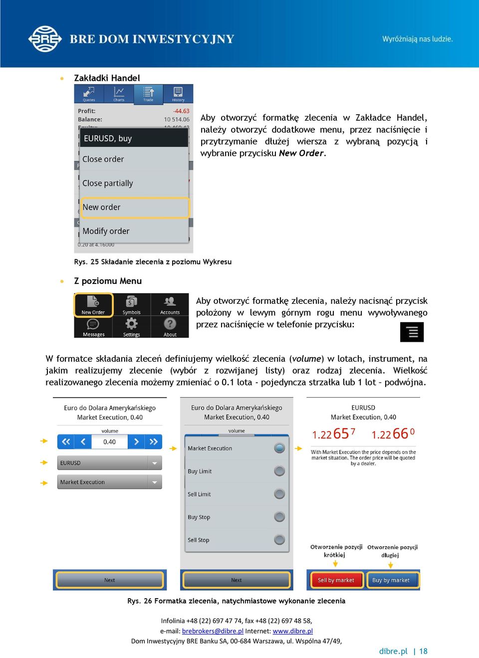 25 Składanie zlecenia z poziomu Wykresu Z poziomu Menu Aby otworzyć formatkę zlecenia, należy nacisnąć przycisk położony w lewym górnym rogu menu wywoływanego przez naciśnięcie w