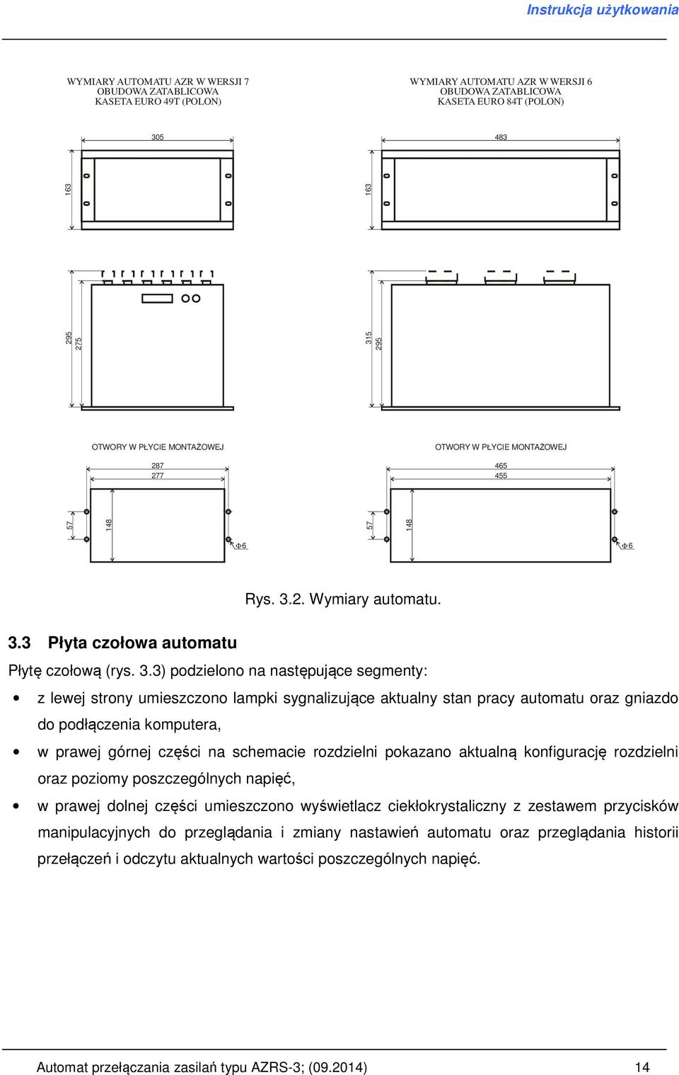 5 295 163 OTWORY W PŁYCIE MONTAŻOWEJ 465 455 148 Φ6 Φ 6 Rys. 3.