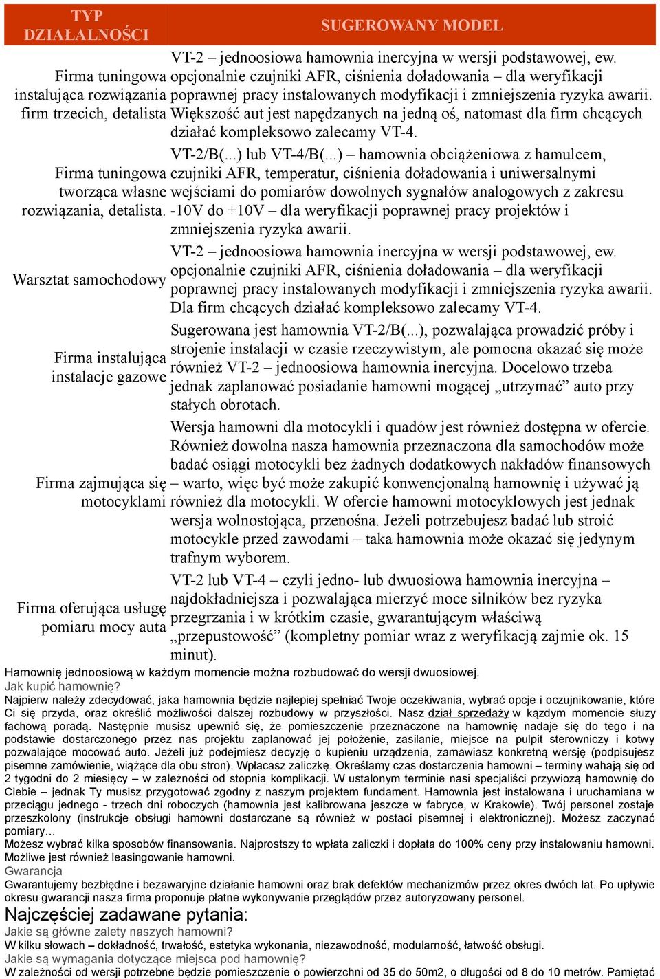 firm trzecich, detalista Większość aut jest napędzanych na jedną oś, natomast dla firm chcących działać kompleksowo zalecamy VT-4. VT-2/B(...) lub VT-4/B(.