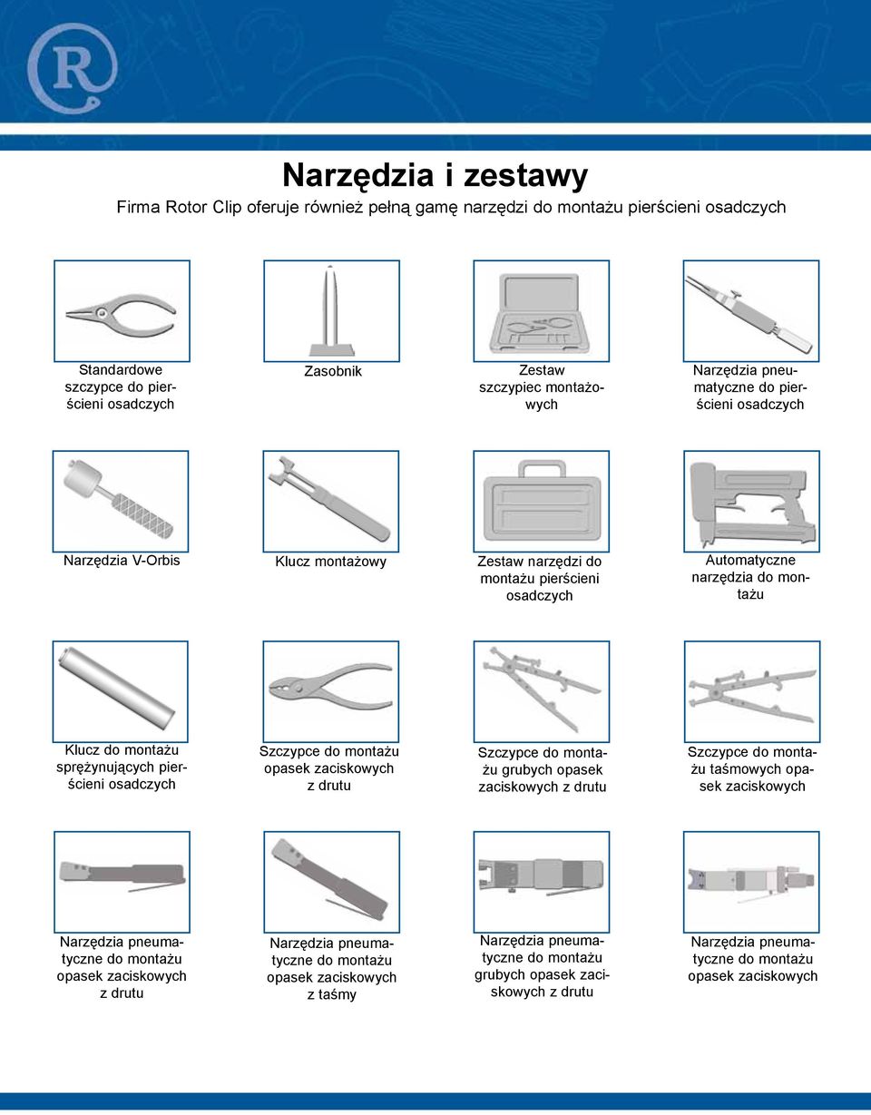 montażu sprężynujących pierścieni osadczych Szczypce do montażu opasek zaciskowych z drutu Szczypce do montażu grubych opasek zaciskowych z drutu Szczypce do montażu