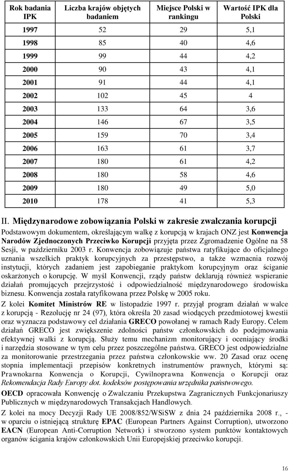 Międzynarodowe zobowiązania Polski w zakresie zwalczania korupcji Podstawowym dokumentem, określającym walkę z korupcją w krajach ONZ jest Konwencja Narodów Zjednoczonych Przeciwko Korupcji przyjęta