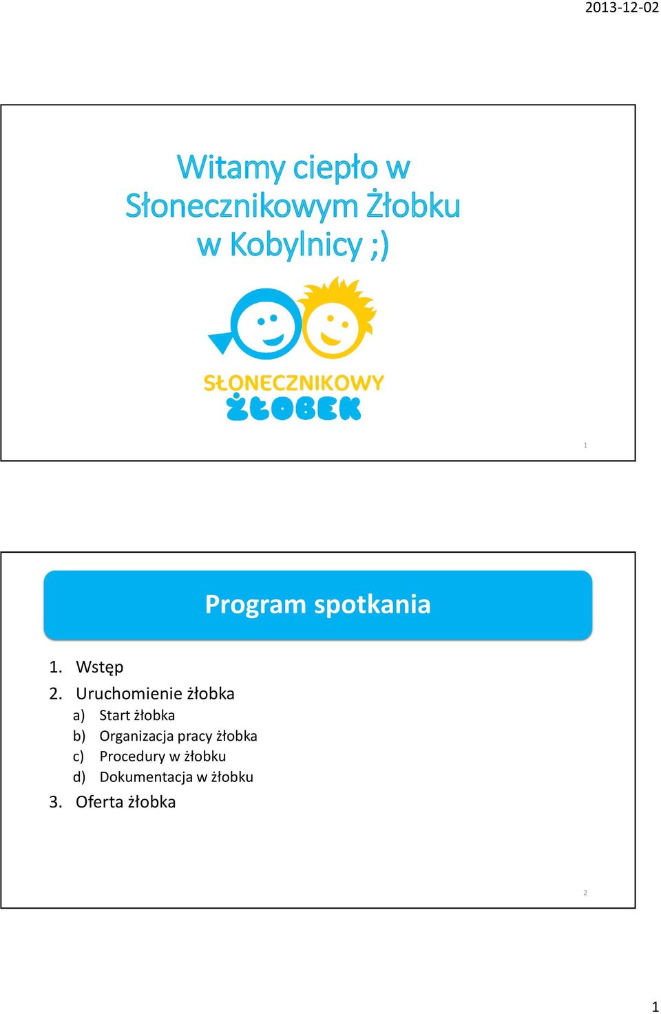 Uruchomienie żłobka a) Start żłobka b) Organizacja