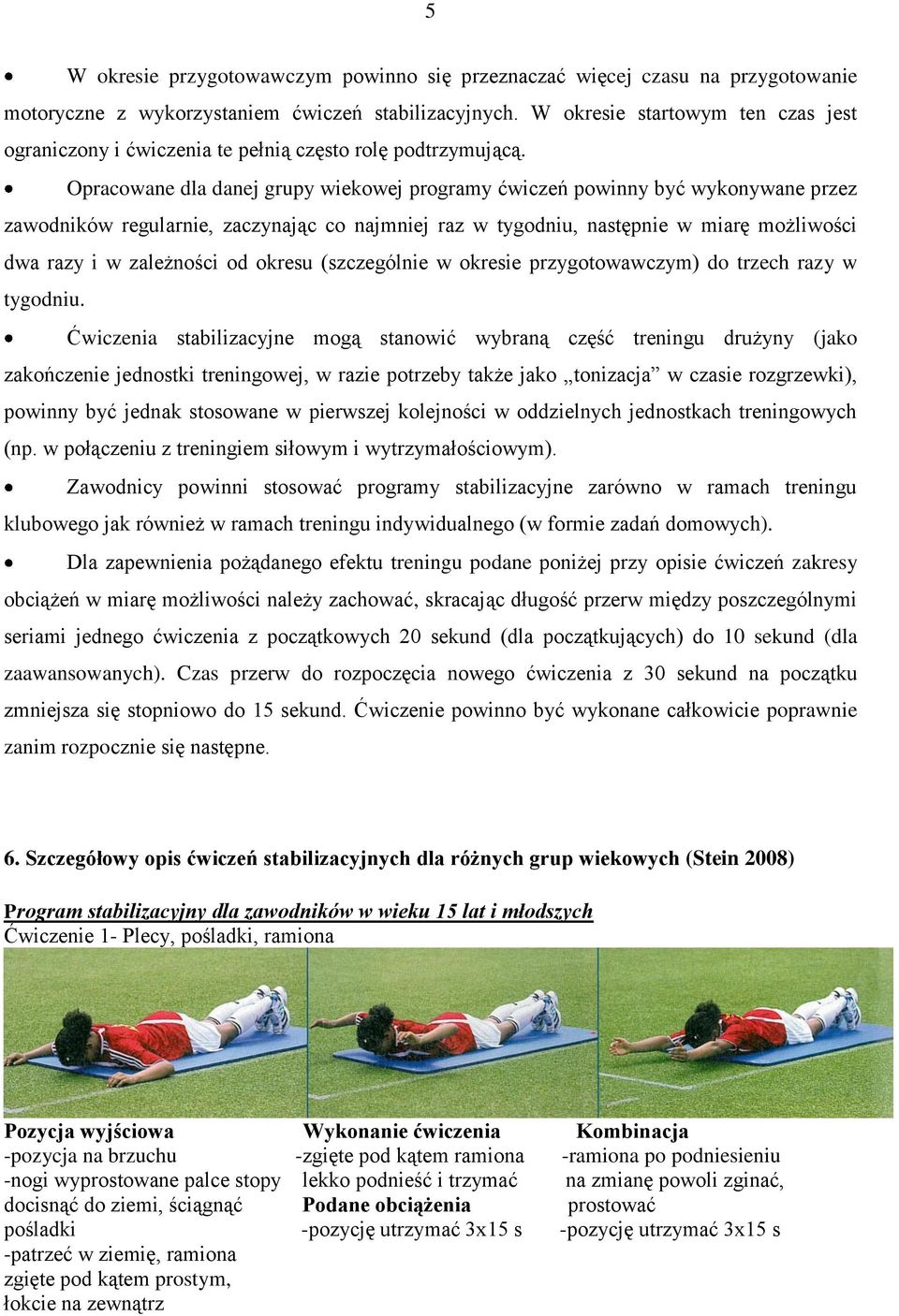 Opracowane dla danej grupy wiekowej programy ćwiczeń powinny być wykonywane przez zawodników regularnie, zaczynając co najmniej raz w tygodniu, następnie w miarę możliwości dwa razy i w zależności od