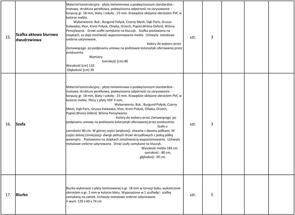 Szafka postawiona na Szafka aktowa biurowa stopkach, co daje możliwość wypoziomowania mebla. Uchwyty metalowe 15. szt. 3 dwudrzwiowa srebrne satynowane.