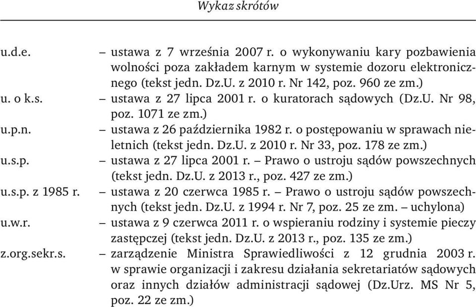 Nr 33, poz. 178 ze zm.) u.s.p. ustawa z 27 lipca 2001 r. Prawo o ustroju sądów powszechnych (tekst jedn. Dz.U. z 2013 r., poz. 427 ze zm.) u.s.p. z 1985 r. ustawa z 20 czerwca 1985 r.