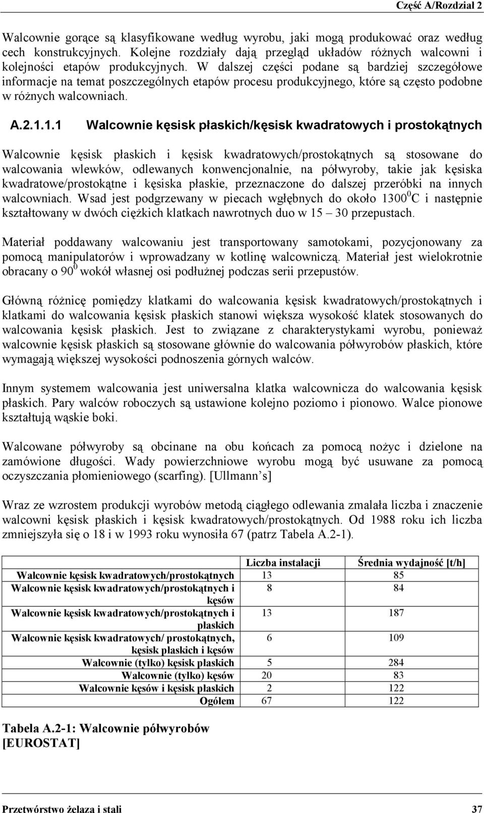 W dalszej części podane są bardziej szczegółowe informacje na temat poszczególnych etapów procesu produkcyjnego, które są często podobne w różnych walcowniach. A.2.1.