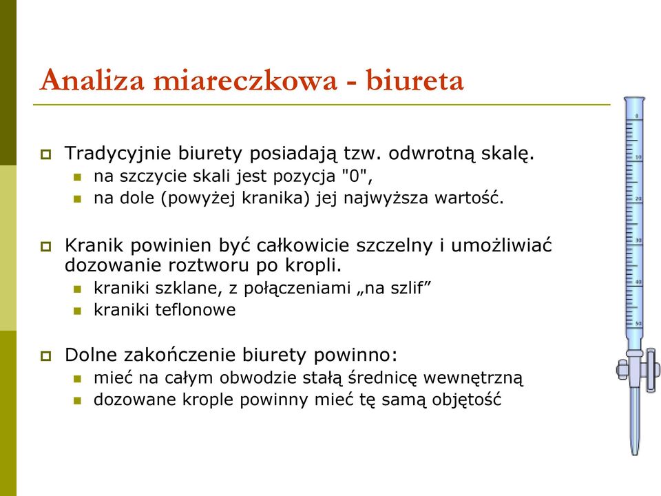 Kranik powinien być całkowicie szczelny i umożliwiać dozowanie roztworu po kropli.