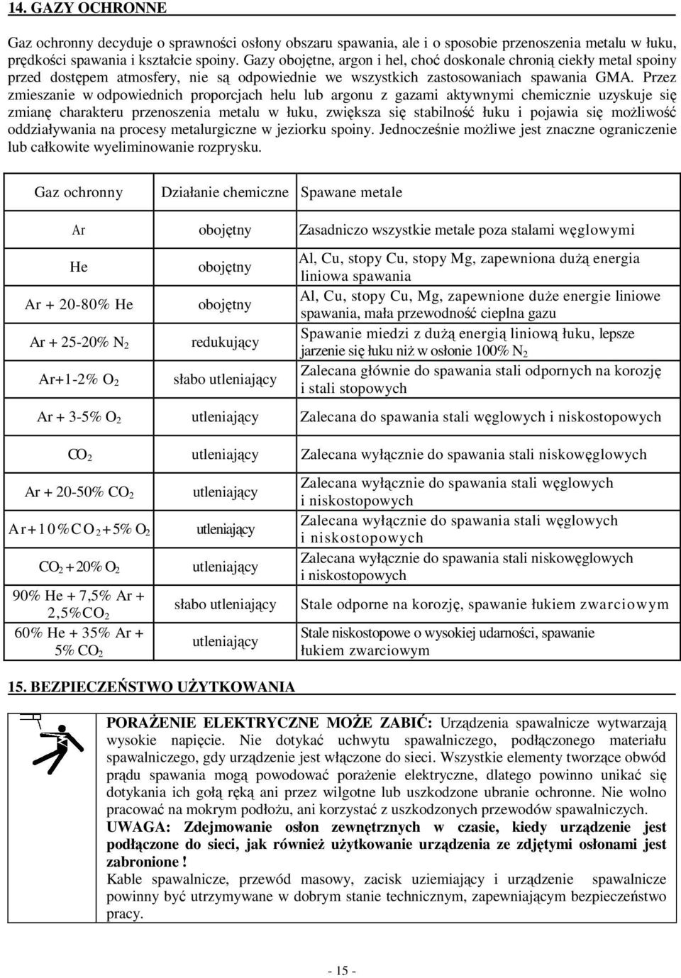 Przez zmieszanie w odpowiednich proporcjach helu lub argonu z gazami aktywnymi chemicznie uzyskuje się zmianę charakteru przenoszenia metalu w łuku, zwiększa się stabilność łuku i pojawia się