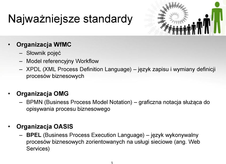Notation) graficzna notacja służąca do opisywania procesu biznesowego Organizacja OASIS BPEL (Business Process