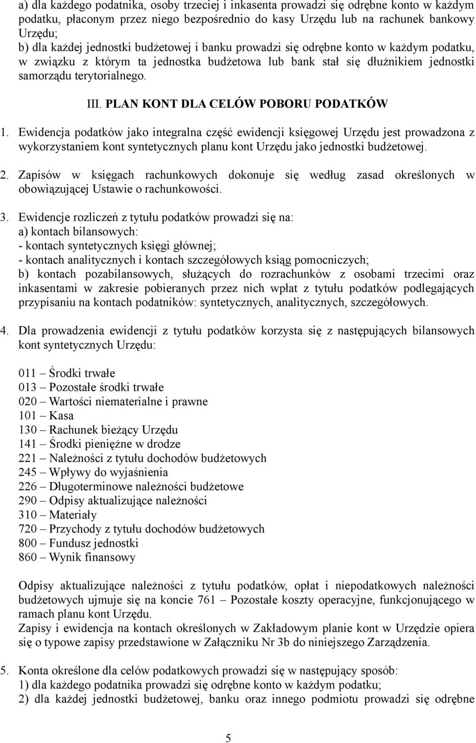 PLAN KONT DLA CELÓW POBORU PODATKÓW 1.