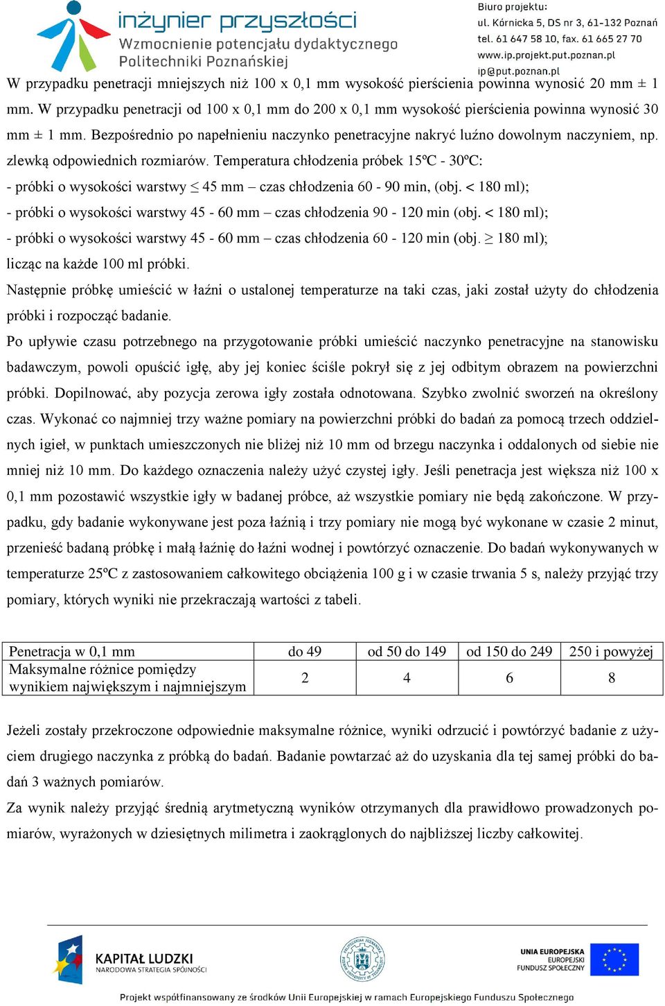 zlewką odpowiednich rozmiarów. Temperatura chłodzenia próbek 15ºC - 30ºC: - próbki o wysokości warstwy 45 mm czas chłodzenia 60-90 min, (obj.