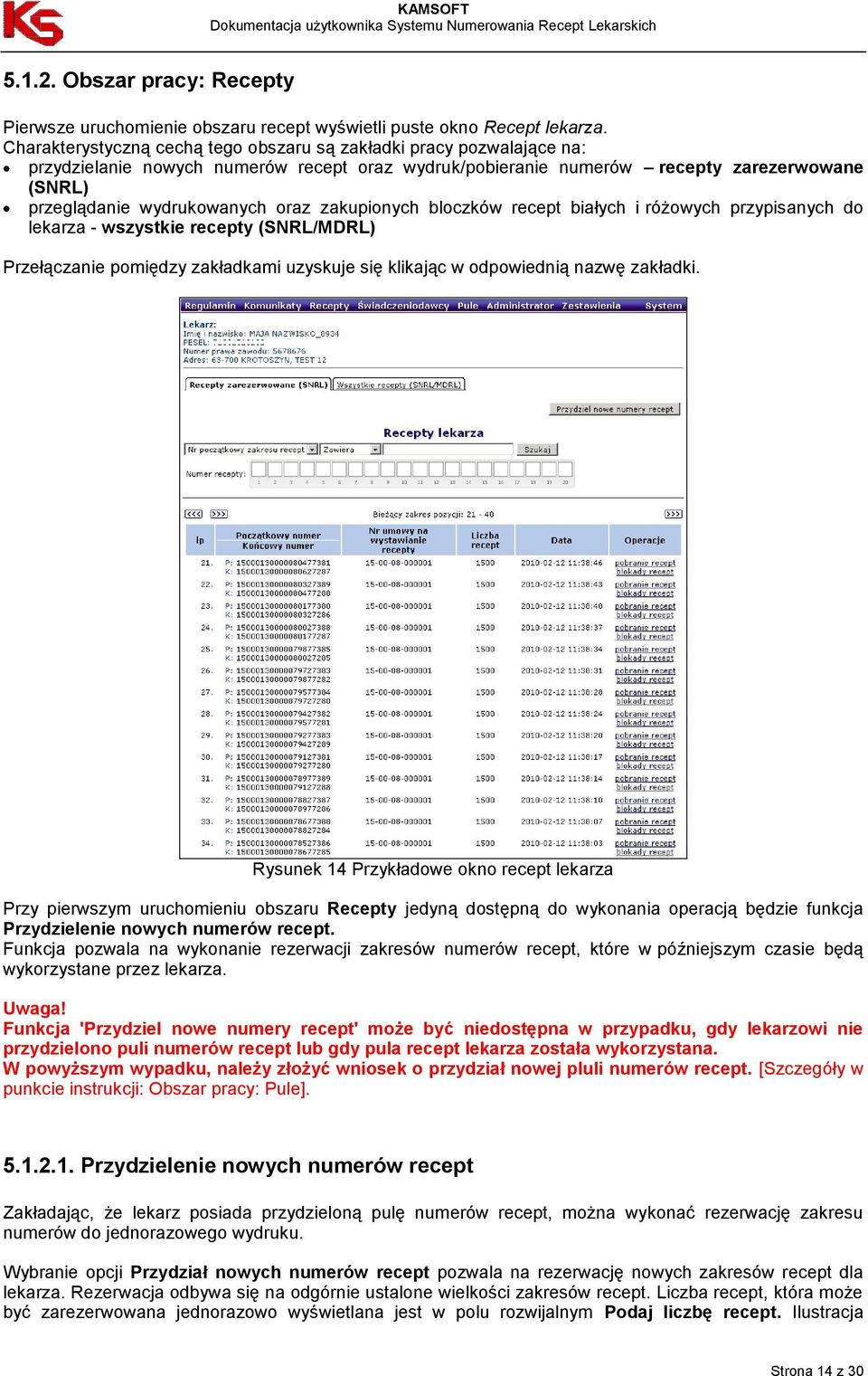 zakupionych bloczków recept białych i różowych przypisanych do lekarza - wszystkie recepty (SNRL/MDRL) Przełączanie pomiędzy zakładkami uzyskuje się klikając w odpowiednią nazwę zakładki.