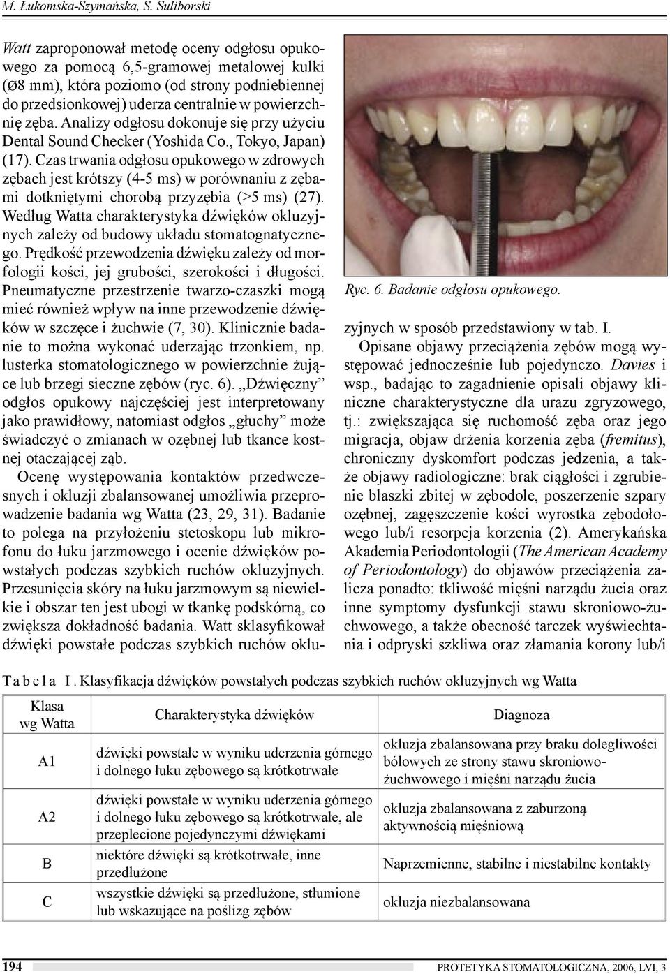 Analizy odgłosu dokonuje się przy użyciu Dental Sound Checker (Yoshida Co., Tokyo, Japan) (17).