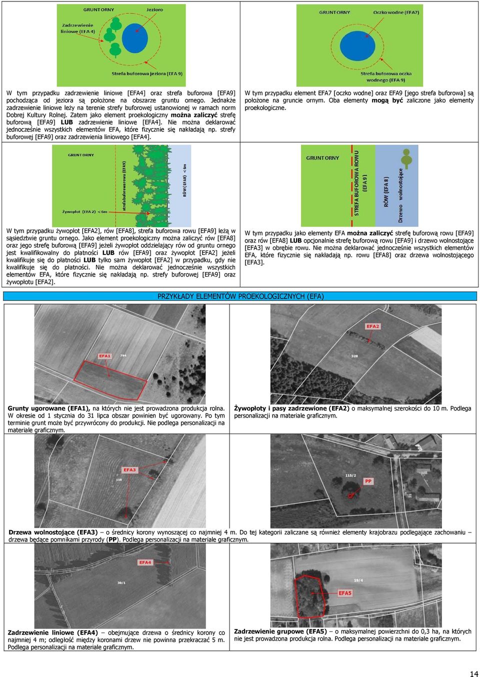 Zatem jako element proekologiczny można zaliczyć strefę buforową [EFA9] LUB zadrzewienie liniowe [EFA4]. Nie można deklarować jednocześnie wszystkich elementów EFA, które fizycznie się nakładają np.