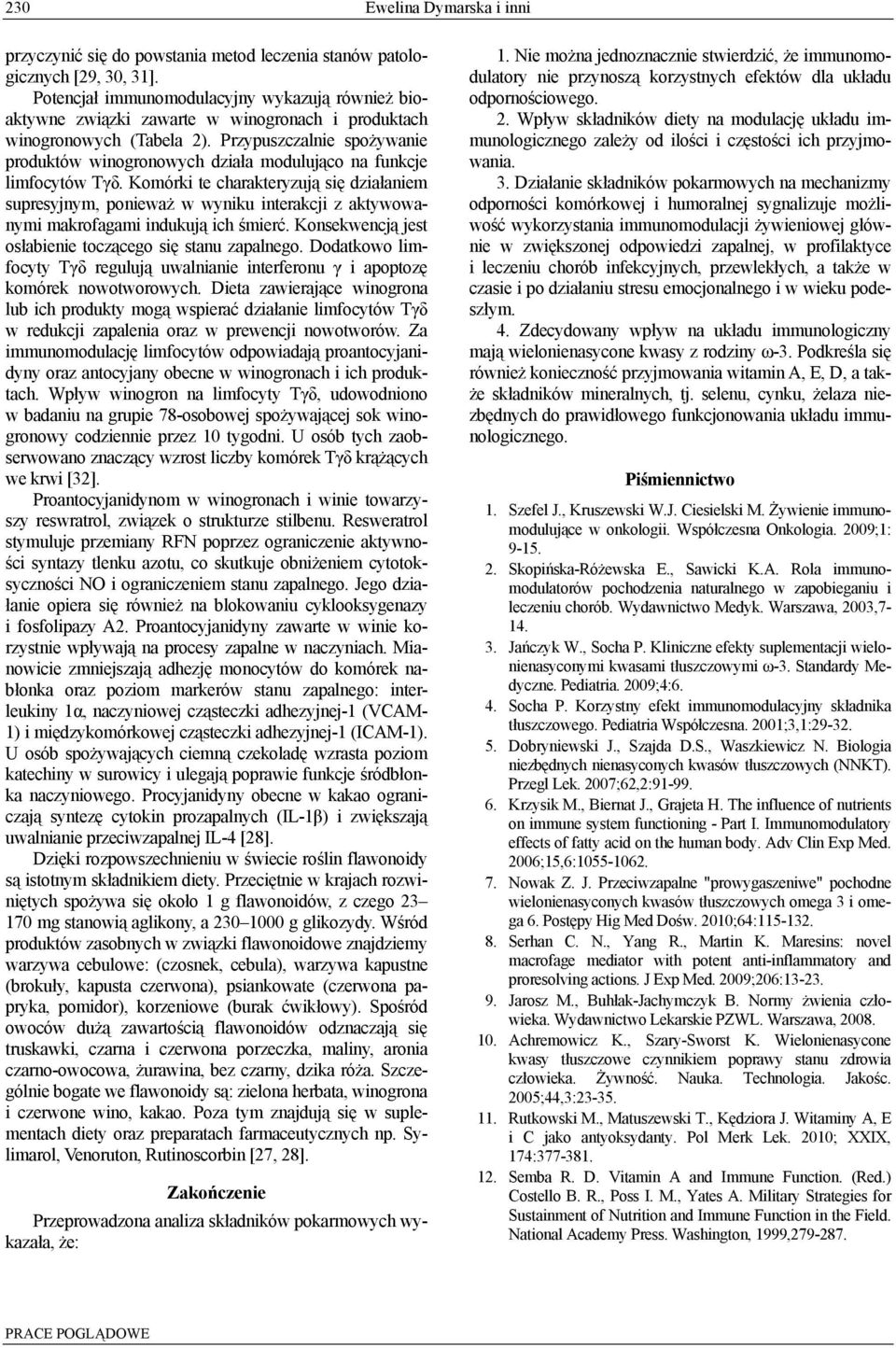 Przypuszczalnie spożywanie produktów winogronowych działa modulująco na funkcje limfocytów Tγδ.