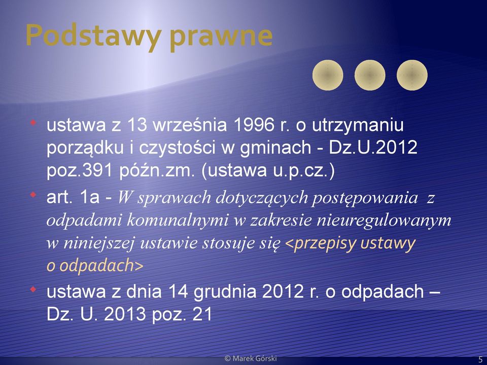 1a - W sprawach dotyczących postępowania z odpadami komunalnymi w zakresie