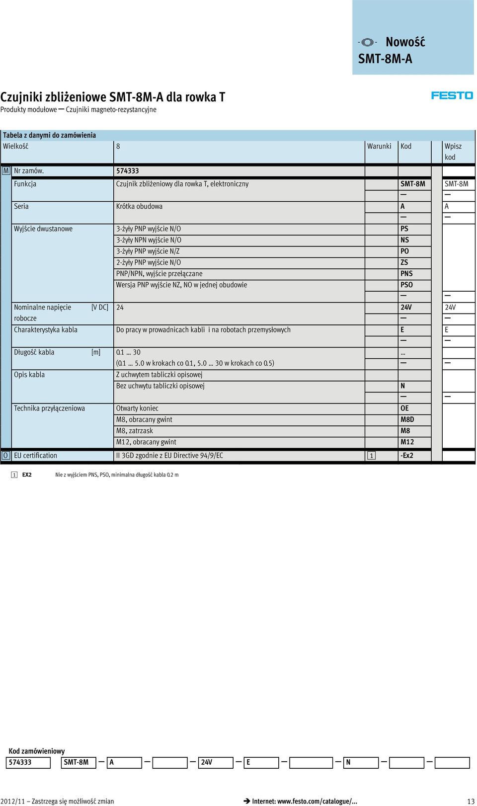 2-żyły PNP wyjście N/O ZS PNP/NPN, wyjście przełączane PNS Wersja PNP wyjście NZ, NO w jednej obudowie PSO Nominalne napięcie robocze [V DC] 24 24V 24V Charakterystyka kabla Do pracy w prowadnicach