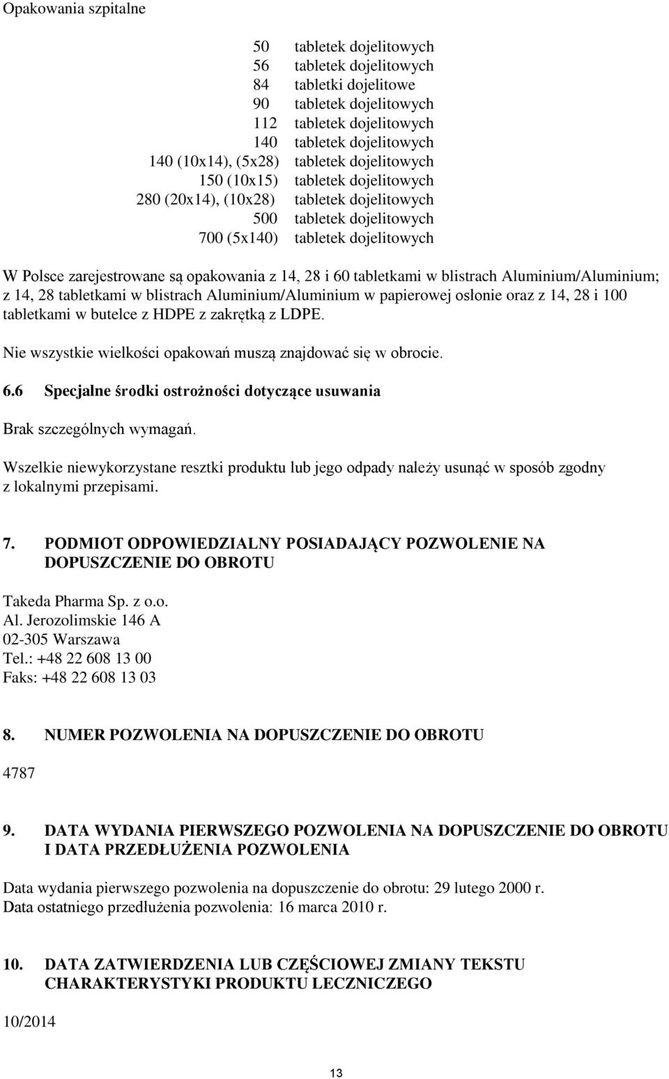 60 tabletkami w blistrach Aluminium/Aluminium; z 14, 28 tabletkami w blistrach Aluminium/Aluminium w papierowej osłonie oraz z 14, 28 i 100 tabletkami w butelce z HDPE z zakrętką z LDPE.