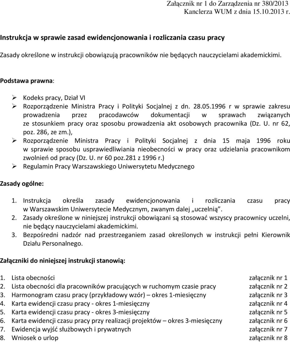 Podstawa prawna: Kodeks pracy, Dział VI Rozporządzenie Ministra Pracy i Polityki Socjalnej z dn. 28.05.